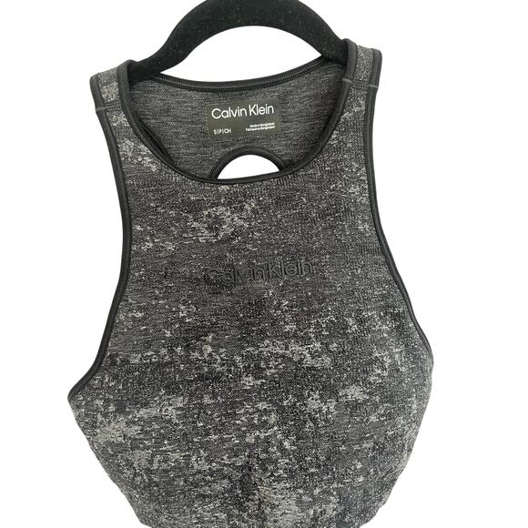 Calvin Klein Sports Bra Women S Black Gray Marble Racerback Seamless NWT - Picture 5 of 5